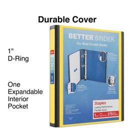 Staples 1-inch 3-Ring Better Binder, Yellow, 3/Pack (ST55846-CCVS)