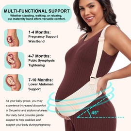MAMODY Belly Bands For Pregnant Women Maternity Belt Pregnancy Belly Support Band Adjustable Pregnancy Belt with Back Brace Straps (Beige, Large)