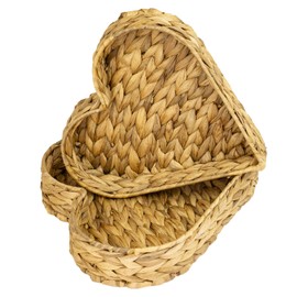 HMF Decorative Tray, Decorative Bowl, Braided from Water Hyacinth, Set of 2, Heart-Shaped, 29/26 cm Width