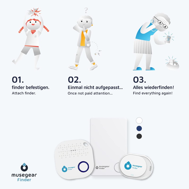 musegear Schlüsselfinder Mini mit Bluetooth App I Keyfinder laut für