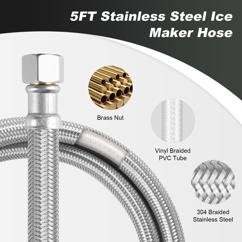 Refrigerator Icemaker Connector - Premium Stainless Steel Braided Ice Maker