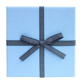 Emartbuy Set of 4 Gift Box, Dark Blue Box with Light Blue Lid and Stripy Black Blue Ribbon