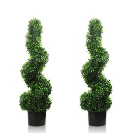 MDAL 3FT Artificial Spiral Boxwood,Topiary Trees Artificial Outdoor-Indoor Outdoor Decor - Plastic Pots（2pack）