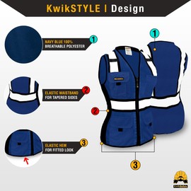 KwikSafety - Charlotte, NC - BLUE LADY Safety Vest for Women 9 Pockets High Visibility ANSI Unrated Reflective Hi Vis Limited Edition Fitted Heavy Duty Construction Work PPE/Blue XS