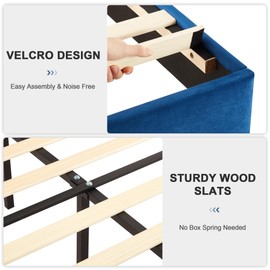 VECELO Full Size Upholstered Platform Bed Frame with Fabric Headboard,Wooden Slats Support/No Box Spring Needed/Mattress Foundation/Easy Assembly,Dark Blue