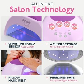 SUNUV SUN2C Nail Dryer UV LED Nail Lamp for Gel Nails, 10, 30, 60, 90s Timer, Automatic Infrared Sensor, Suitable for Manicure and Pedicure, Gift for Women (Purple)
