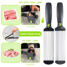 ZERRYL Fresh Meat Slicer, Meat Slicer Manual with 17 Stainless Steel Blades, Adjustable Thickness 2mm or 4mm, Cleaver Knife Set for Slicing, Dicing, Ideal for BBQ, Jerky, Meal Prep (Gray)
