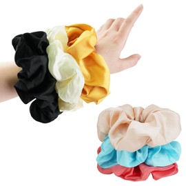 Large Satin Scrunchies for Women, FHDUSRYO 7 inch Big Silk Hair Scrunchies, Oversized Scrunchies for Thick Hair, Satin Hair Ties Jumbo Scrunchies, No Damage Ponytail Holder for Girl, Gift (6 Pieces)