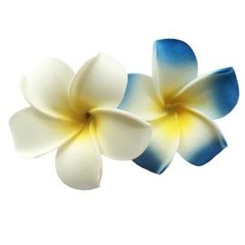 2 PCS 7cm Hawaiian Frangipani Plumeria Foam Head Flower Party Beach Hair Clip Hair Accessories (White+Blue)