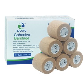 ZJCCTO Self Adherent Bandage Wrap - 6 Counts 2’’ x 5 Yards, Medical Tape Vet Wrap for People and Pets, Non Woven Cohesive Bandage for Ankle Sprains & Swelling, Sports Injury, Stretch Athletic