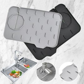 Sink Splash Guard, Pack of 2 Mini Kitchen Faucet Mat, Can be Used on Both Sides, Tap Sink Splash Guard, Splash Guard, Suitable for Kitchen Sink, Bathroom, Corner Sink, Protect Worktop (Black)