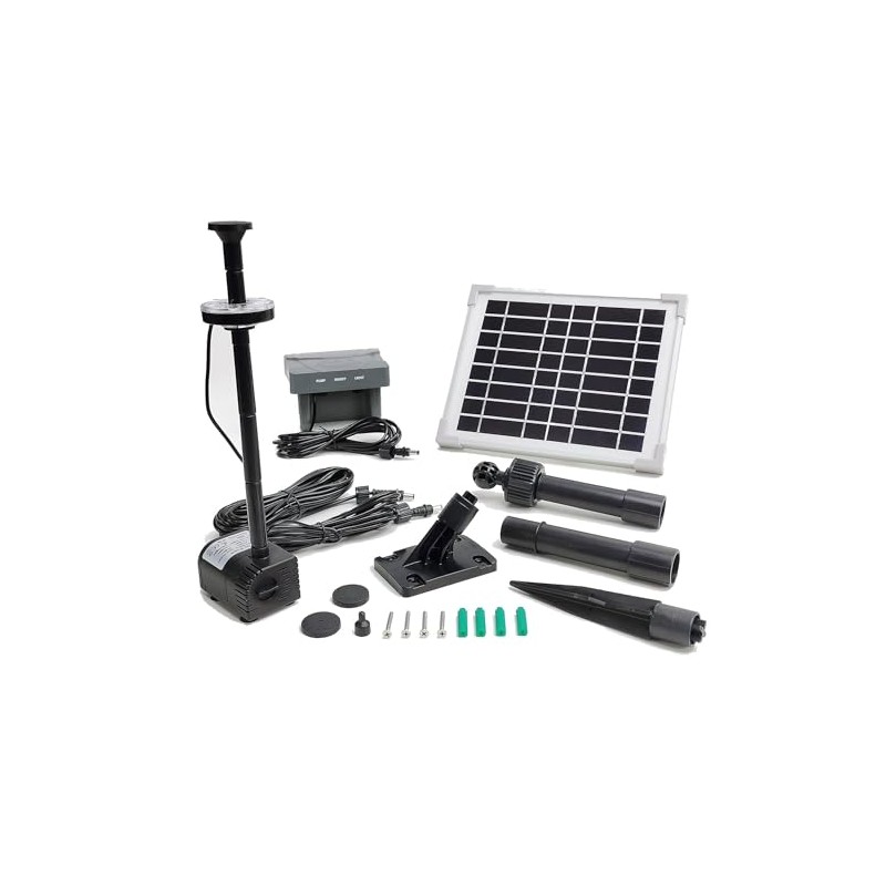 Solar Water Pump with Backup Battery and Fountain Lights for