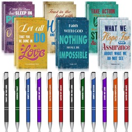24Pcs Christian Gifts with 12 Motivational Quote Pens and 12 Bible Journal Christian Writing Pens Inspirational Ballpoint Pens Religious Notebooks with Bible Verse Bible Supplies, Gifts for Women  Student Teacher, First Holy Communion Gift, Mother's Day:_Cute