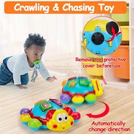 AugToy Baby Crawling Toys 6 to 12 Month Tummy Time Spanish English Bilingual Learning Toy Infant Newborn Musical Light Up Toy 0-3 4 5 6 7 8 9 12-18 Month Montessori for Boy Girl Toddler