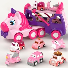 7 in 1 Carrier Truck Toys for 3 Year Old Girl Birthday Gifts, Princess Toddler Toys Age 3