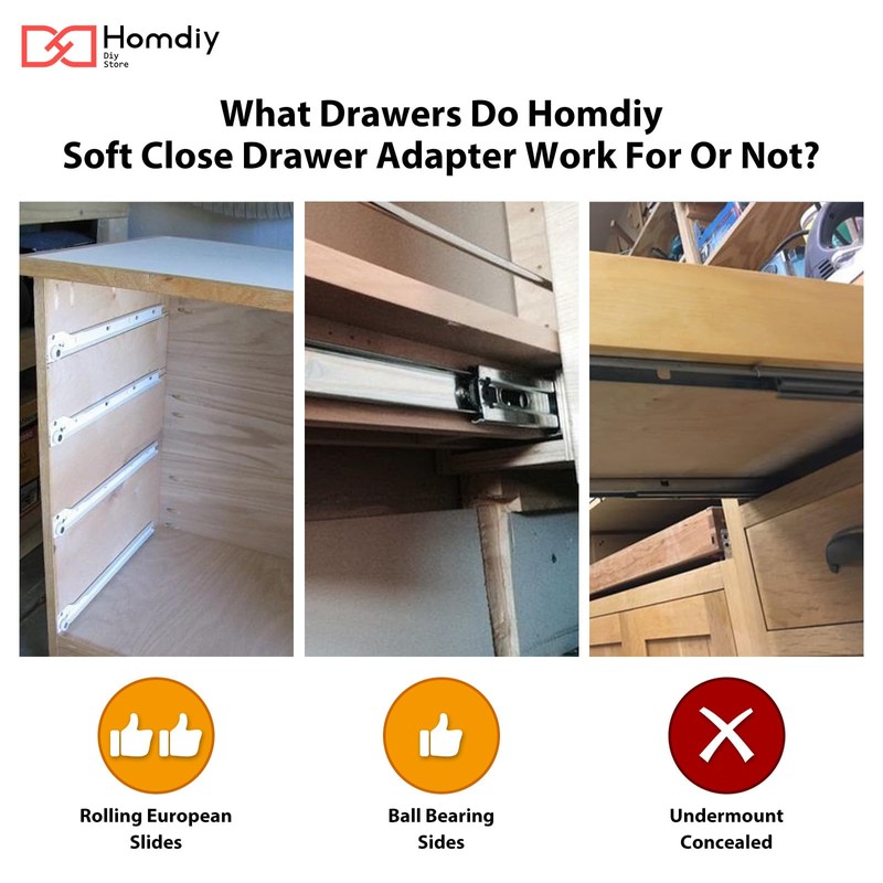 homdiy 1 Pair (2 Pack) Soft Close Adapter for Drawers,