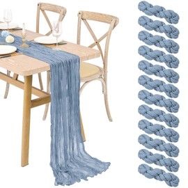 12 Pack Dusty Blue Cheesecloth Table Runner 10FT, Boho Gauze Table Runner Long Romantic Sheer Fabric Cheese Cloth Table Runners for Wedding Bridal Shower Party Spring Easter Decor(21.5x120Inch)