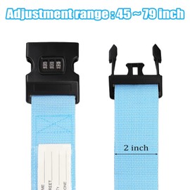 2pcs Luggage Strap with Password Lock Information Card, Adjustable Suitcase Straps, Travel Packing Accessories Suitcase Belts with Buckle (Blue)