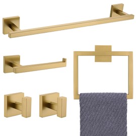 YACVCL Towel Bar Set, 5-Piece Brushed Gold Bathroom Hardware Set, Gold Bathroom Accessories Set, SUS304 Stainless Steel 23.6 Inch Towel Holder Towel Racks Set Wall Mounted