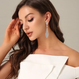 EVER FAITH Women's Austrian Crystal 2 Leaf Tear Drop Earrings for Party Wedding, Crystal