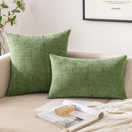 EMEMA Pack of 2 Soft Chenille Throw Pillow Covers 20x20 Inch Decorative Couch Pillow Covers Modern Solid Dyed Pillowcases for Sofa Bed Sage Green