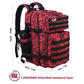 LHI Military Tactical Backpack for Men Molle Daypack 45L Army 3 Days Assault Pack Bag Large Rucksack With Bottle Holder(12*20*12)
