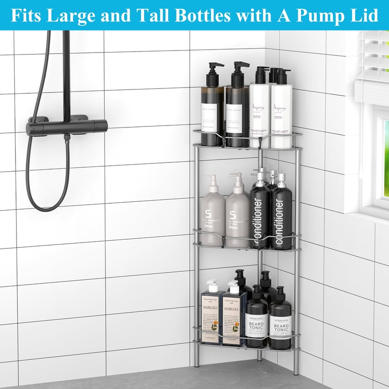 HuggieGems 3 Tier Floor Standing Corner Shower Caddy Organizer Shelf