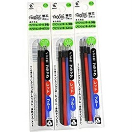 Pilot Gel Ink Refills for FriXion Ball 4 Gel Ink Multi Pen 0.5mm Black/Blue/Red Ink 3 Packs 9 Refills Total Value Set