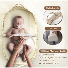 J&Joo Baby Changing Basket - Waterproof Pad Cover, Portable, Changing Table Topper, Changing Pad for Dresser, Nursery Changing Station, Newborn Basket, Infant Mat, Gift for Baby Shower (Cream)