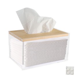 Mowhut Acrylic Tissue Box,Dryer Sheet Holder with Wooden Lid,Box Cover Rectangle,Wipes Dispenser for Bathroom Vanity,Kitchen,Laundry Room and Cars,Clear