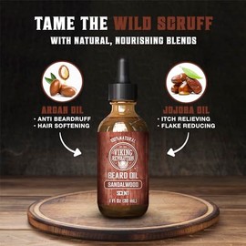 Beard Oil Conditioner - All Natural Sandalwood Scent with Organic Argan & Jojoba Oils - Softens & Strengthens Beards and Mustaches for Men (Sandalwood, 1 Pack)