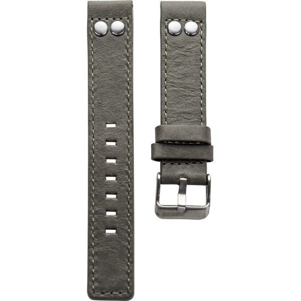 Oozoo Leather Watch Strap with Pin Buckle Grey/Rivet 24 mm,