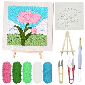 Woohome Rahmen Punch Needle Embroidery Starter Kit, Stanznadel Stickerei Starter Kit für Anfänger mit Blumenmuster, Stickrahmen, Garne, Stanznadel (Lila Cymbidium)