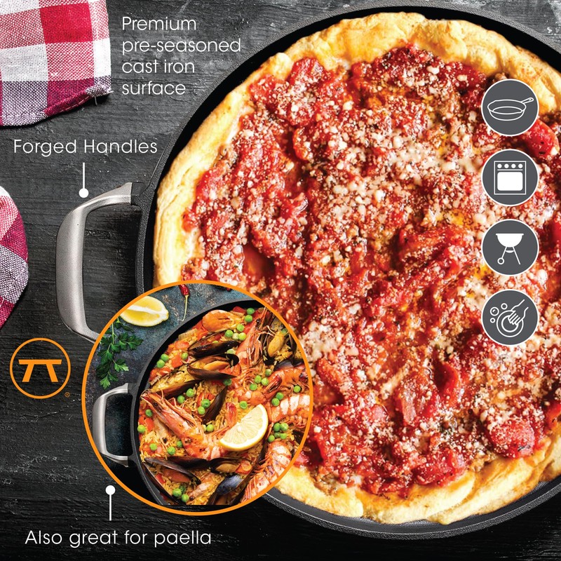 Outset Grill Paella and Deep Dish Pizza Pan, Cast Iron