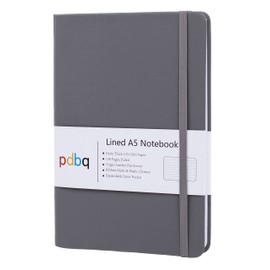 pdbq A5 Notebook Hardback Journal Lined Notebook A5 Inner Pocket Vegan Leather 128 Pages 120gsm Premium Paper with Gift box Bookmark Elastic Closure Ruled Notepad Grey