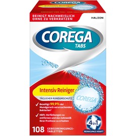 Corega Intensive Cleaning Tabs – 108 Tablets for Deep Cleaning & All-Round Protection of Removable Dentures & Third Teeth