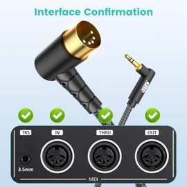 EMK Dual 90° Angle MIDI Cable 2-Pack, 3.5mm TRS to 5-Pin DIN, Right-Angle Connectors for Synth/Keyboard/Controller (6ft/2m)