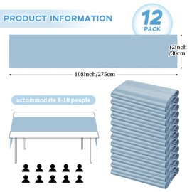 12 Packs Dusty Blue Satin Table Runners 12 x 108 inch Long Smooth Fabric Table Runner for Wedding Banquet Graduations Birthday Party, Table Runners fit Rectange and Round Table