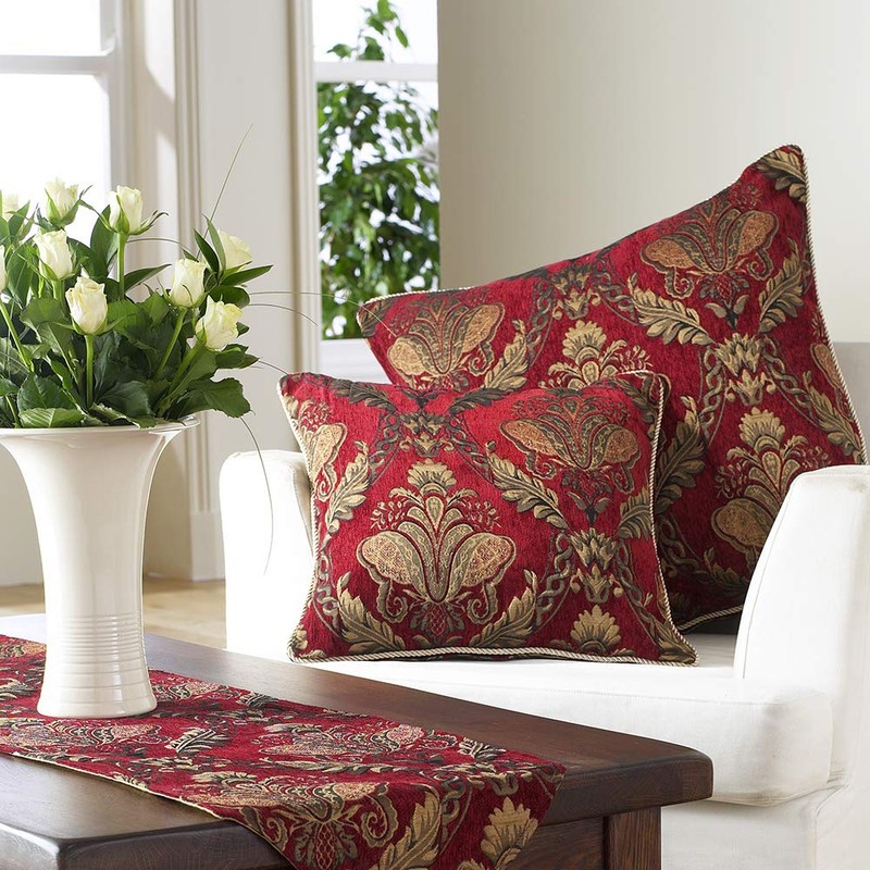 Shiraz Square Cushion Cover - Burgundy Red - Embroidered Damask
