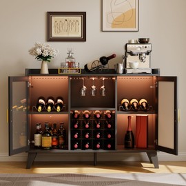 Curtainboro 47" Wine Cabinet with LED Light, Bar Cabinets for Home, Wine Cabinet with Storage for Home, Kitchen, and Living Room - Efficient Wine Cooler and Living Room Compact Wine Bottle Storage