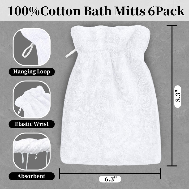 VOOVA & MOVAS White Exfoliating Washcloth 6PC, 8.3"x6.3" - 100%