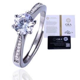 HALUKAKAH Women's Moissanite Ring 925 Sterling Silver with 1 Carat Diamond and Certificate,1.0 ct Elegant Jewelry for Engagements,Celebrations,Adjustable Size,Royal，Present for Wife,Girlfriend