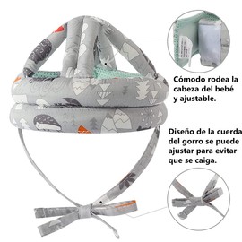 Casco de Seguridad para Bebés y Niños Pequeños, Casco Protector de Cabeza para Niños, Incluye Par de Calcetines y Rodillera Antideslizantes, Casco de Crawling del Bebé, Ajustable, Transpirable (Gris)