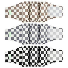 wegreeco Washable Male Dog Belly Band (Stylish Pattern)- Pack of 3 - Washable Male Dog Belly Wrap, Dog Diapers Male (Black, Grey, Dark Coffee Checkerboard, XX-Large)