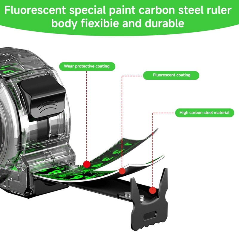 10M Fluorescent Steel Tape Measure - Retractable Stainless Steel Measuring