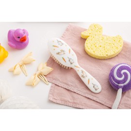 Rock & Ruddle Soft White Natural Boar Bristle Hairbrush for Babies and Young Children. Perfect for Fine Hair Detangling and Smoothing. Little Rabbits Design, Small