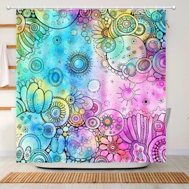 Watercolor Shower Curtain, Doodle Painting Shower Curtain Waterproof Shower Curtain Sets for Bathroom with 12 Hooks Polyester Fabric Machine Washable Home Office Decor Bath Curtain
