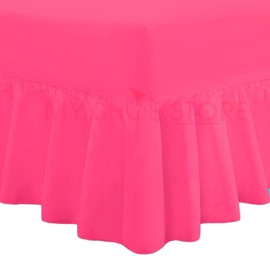 Valance Fitted Sheets Combed Poly-Cotton Plain Dyed Non Iron Percale Frilled Pleated Box Bed Sheet Bedding(Fuchsia, Double)