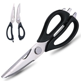 Kitchen Scissors All Purpose for Food, Kitchen Shears Come Apart Dishwasher Safe with Comfort Grip, Ultra Sharp Food Cooking Scissors for Chicken, Meat, Poultry, Fish, Herbs (Black)