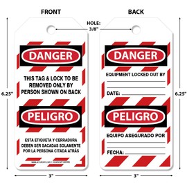 Accuform 250 Lockout Tags by-The-Roll, Bilingual Danger This Tag & Lock to be Removed Only by Person Shown on Back, US Made OSHA Compliant Tags, Tear & Water Resistant PF-Cardstock, 6.25"x 3", TAR486